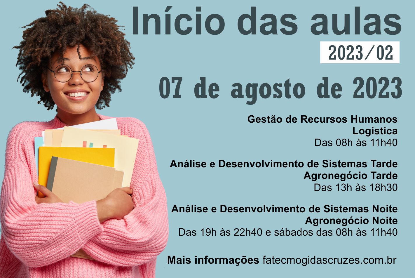 Imagem contendo informações sobre o início das aulas do segundo semestre de 2023.