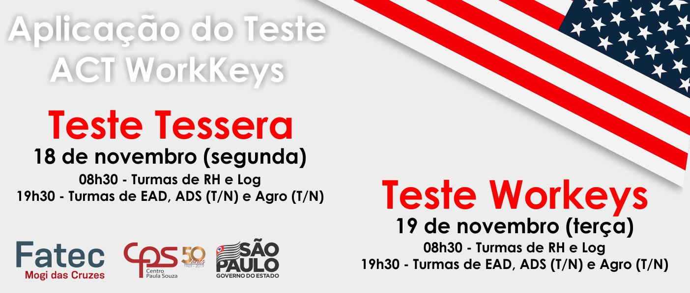 Imagem contendo informações sobre os testes Tessera e WorkKeys.