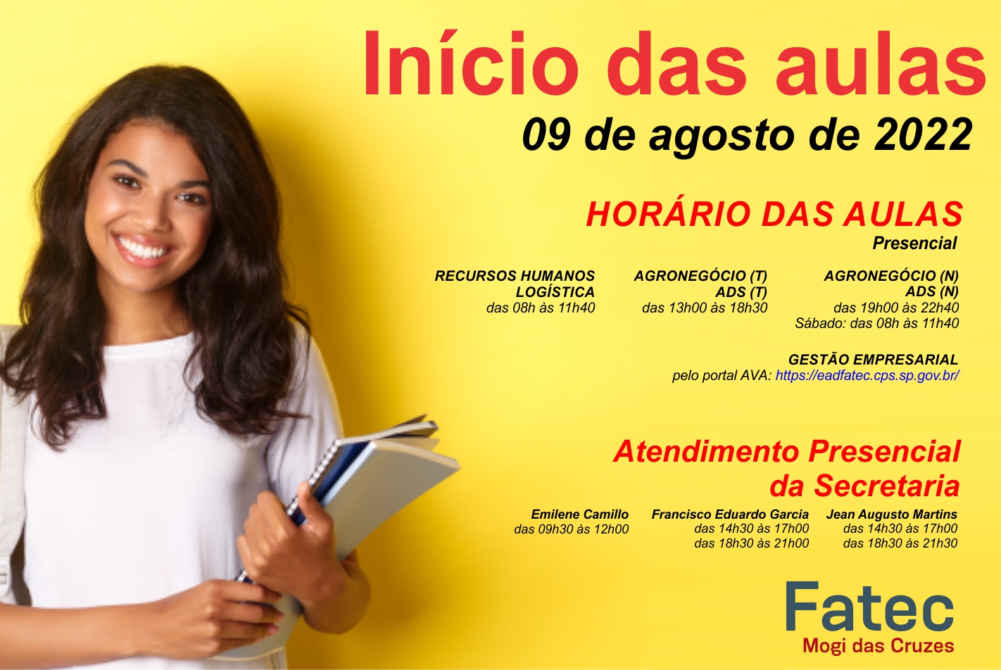 Imagem contendo informações sobre o início das aulas.