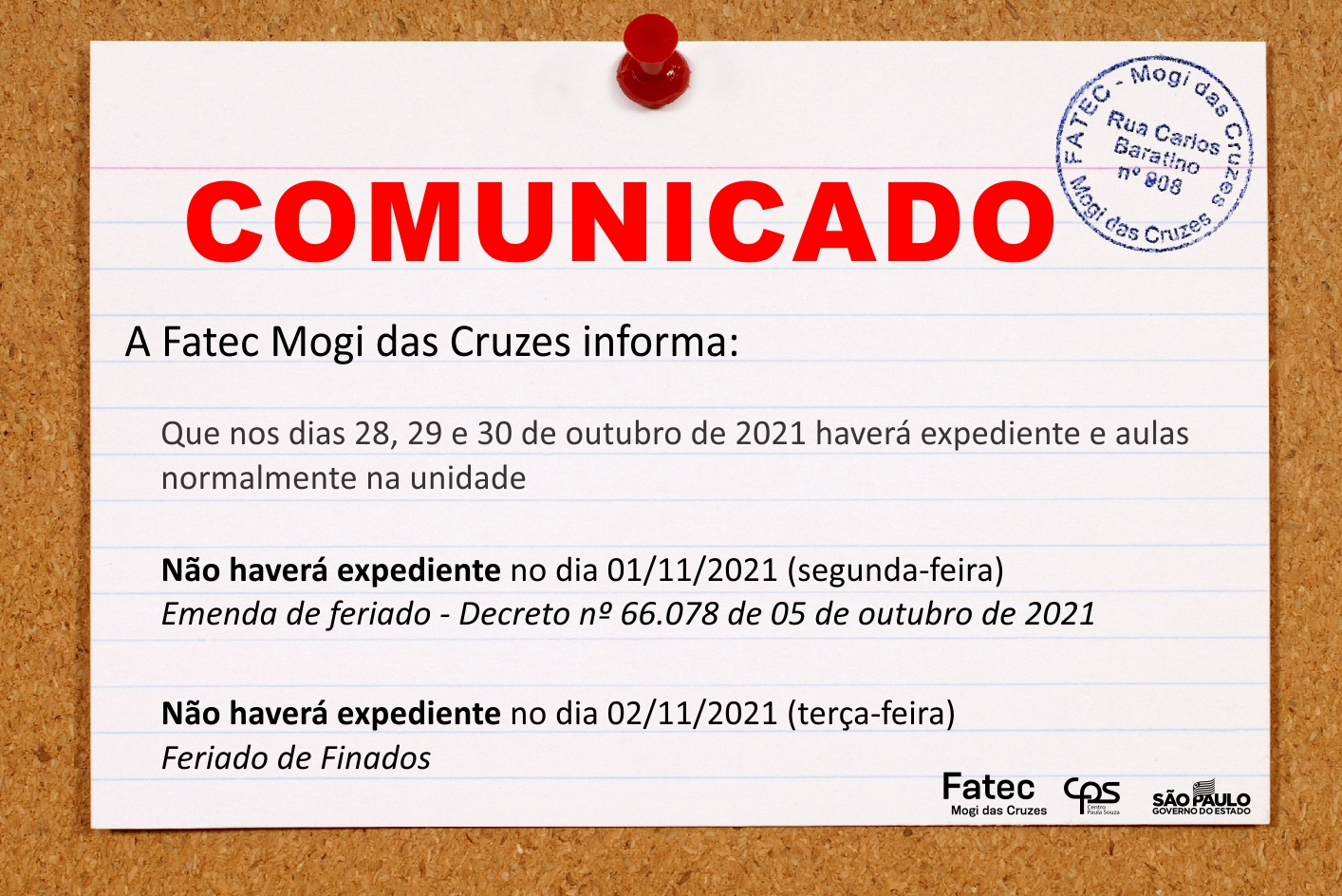 Imagem contendo informações sobre o comunicado do decreto.