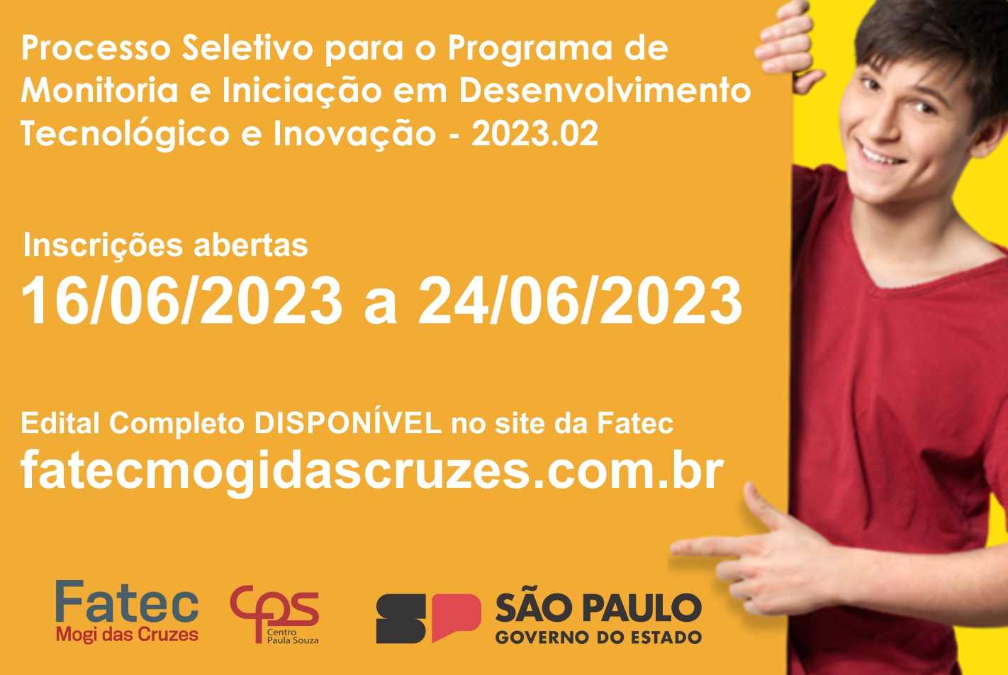 Imagem contendo informação sobre a Processo Seletivo para o Programa de Monitoria 2023.02.