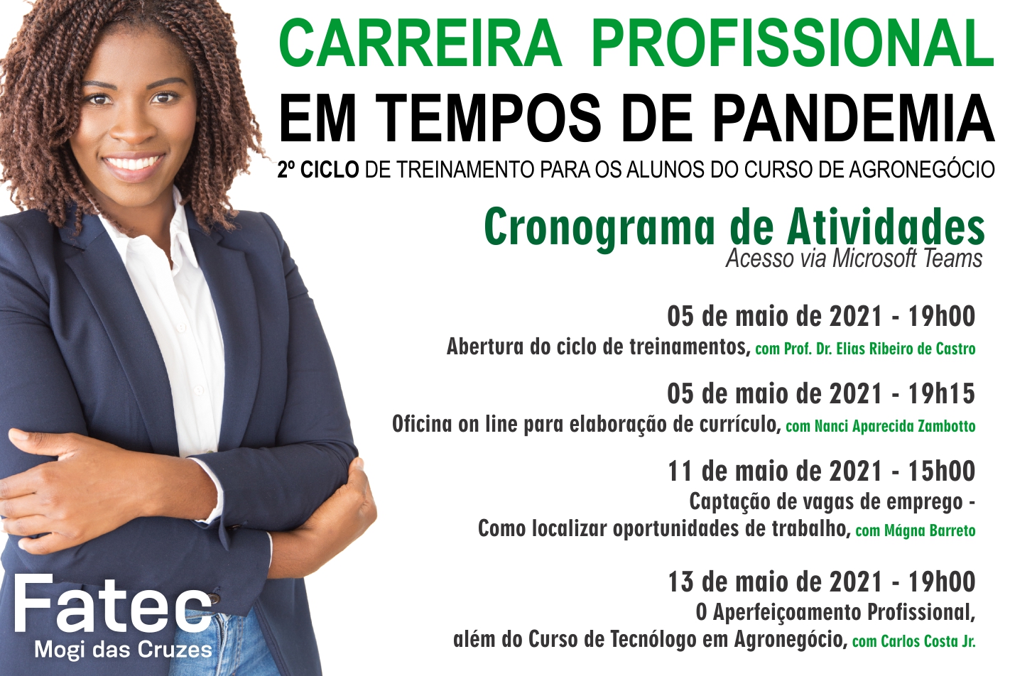 Imagem contendo informações sobre o evento Carreira profissional em tempos de pandemia.