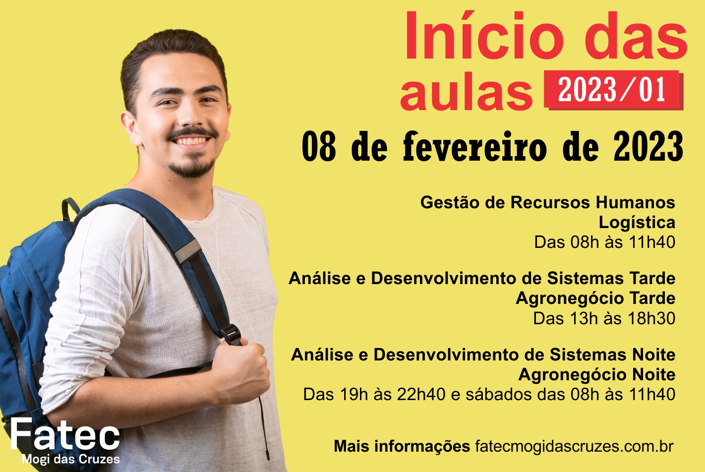 Imagem com informação sobre o início das aulas.