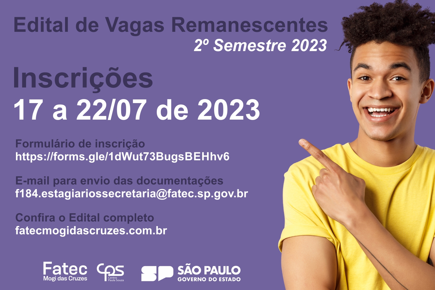 Imagem contendo informação sobre o edital de vagas remanescentes 2023.02.