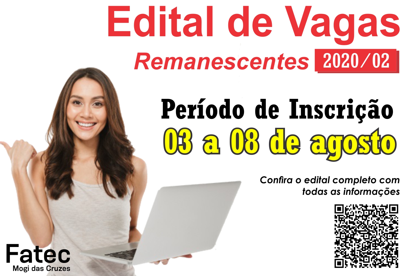 Imagem contendo informações sobre o edital de vagas remanescentes. 