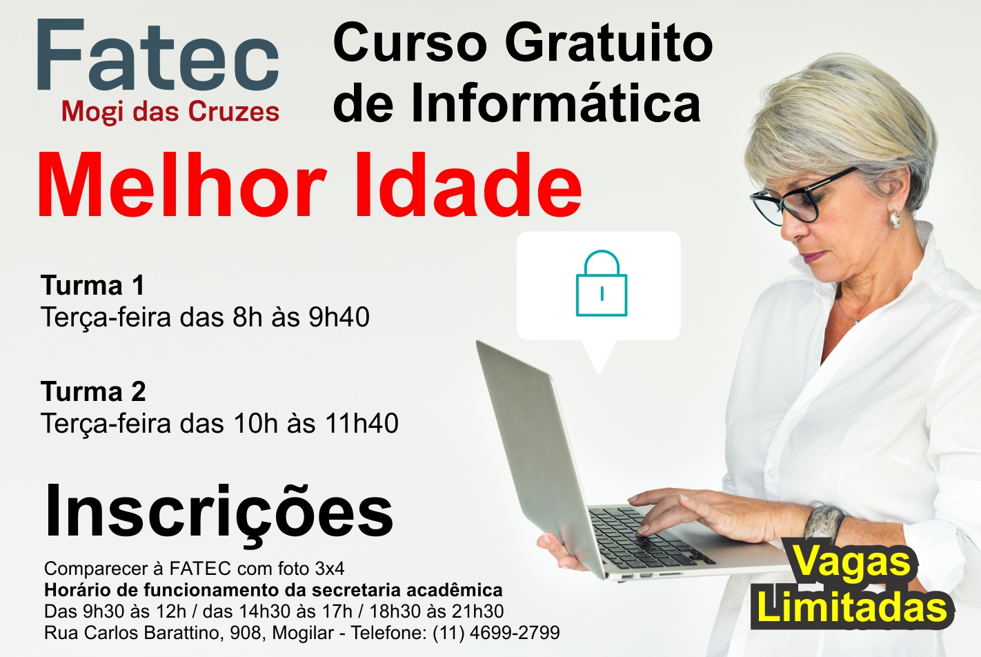 Imagem com informação do curso de informática para melhor idade.