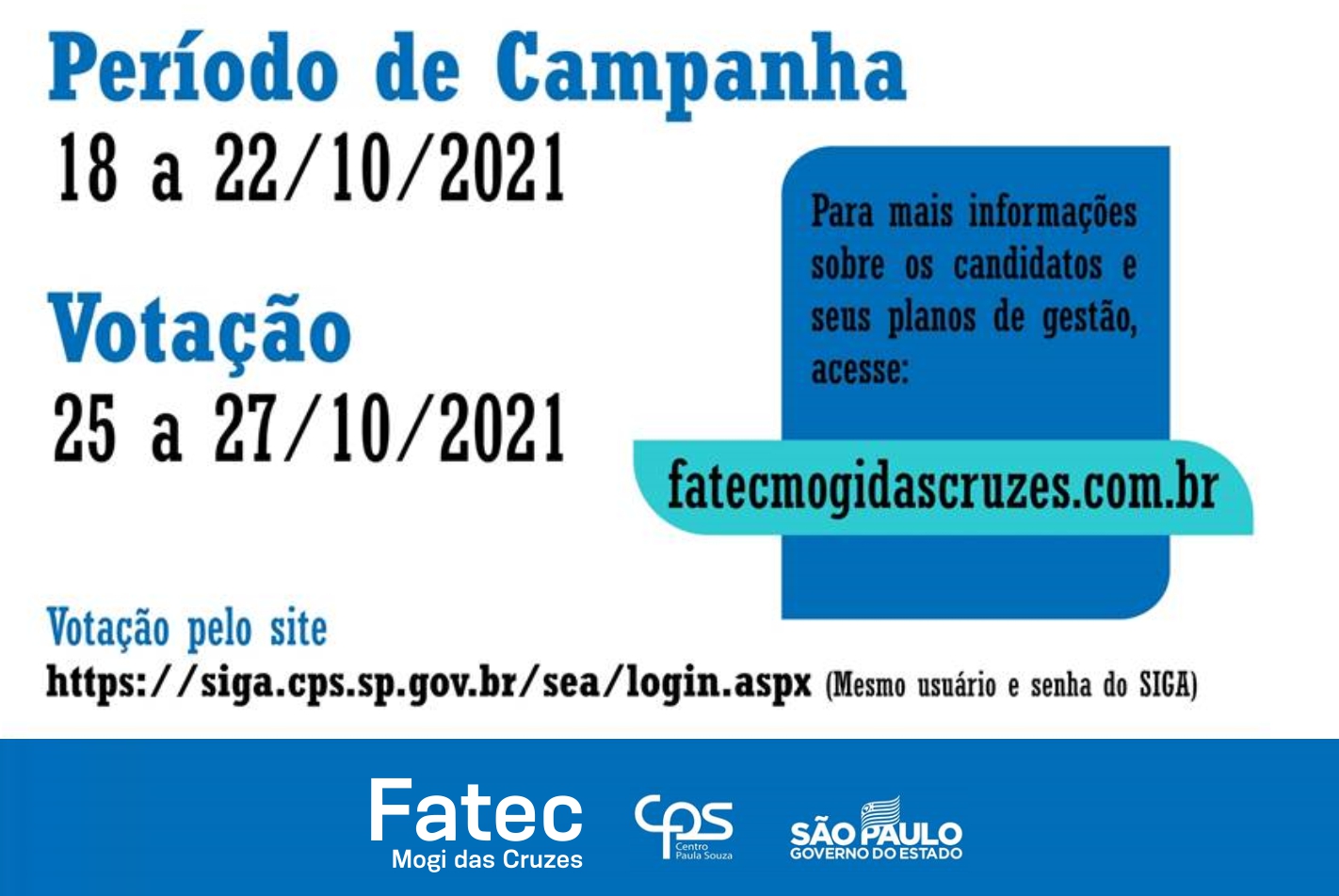 Imagem contendo informações sobre a eleição para direção da FATEC MC.