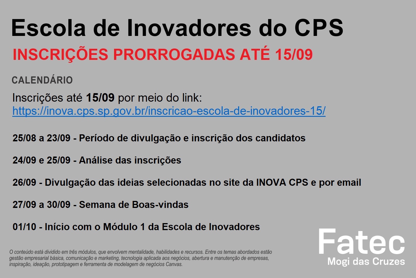 Imagem  contendo informações sobre escola de inovadores.