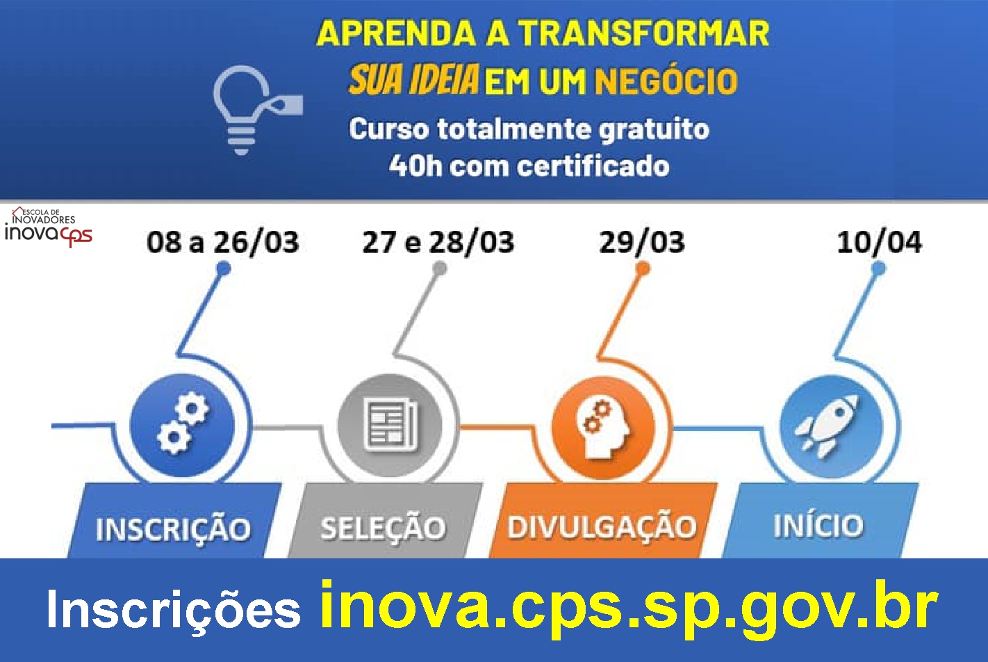 Imagem contendo informações sobre escola de inovadores.